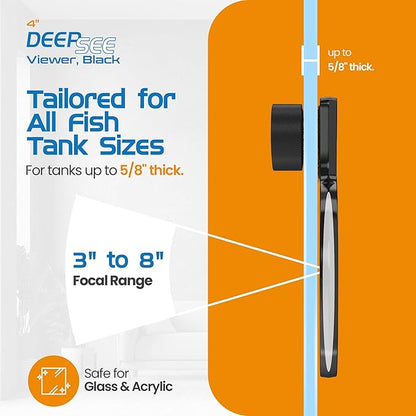 Flipper DeepSee 4" Viewer - Filter Clear Lens and Aquarium Magnetic Magnifier - Fish Tank Magnifying Glass for Coral Reef Aquarium - Magnetic Magnifying Glass Ideal for Photography - Black