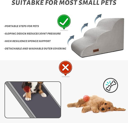 3-Step Dog Ramp and Stairs for Sofa and Chair - Non-Slip Sturdy Pet Steps for Small Dogs and Cats,15.7" H,Light Grey