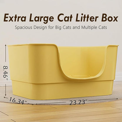 Extra Large Cat Litter Box with High Sides,23.23"×16.34"×8.46",Jumbo Kitty Litter Box with Low Entry,XL Cat Boxes for Indoor Cats,Easy to Clean,Anti-Splashing(Grey)