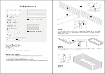 8x3x2FT Metal Raised Garden Bed Kit, Galvanized Outdoor Garden Bed Planter Box for Vegetables, Flowers, Herbs, Succulents and More, Black