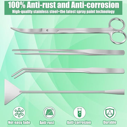 Aquarium Aquascape Tools Kit, 4 in 1 Anti-Rust Aquatic Plant Aquascaping Tool Stainless Steel Black Tweezers Scissors Spatula for Aquarium Tank Clean Fish Tank Aquascape Accessories Set