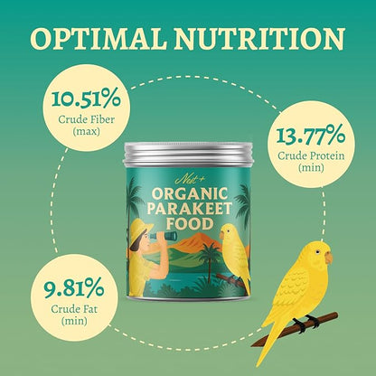 100% Organic Parakeet Food – Premium Bird Seed Mix with Oat Groats, Buckwheat, Amaranth, Super Veggies & Seeds – Reusable Tin + Stainless-Steel Scooper – Made in USA, Human Grade Ingredients (2lb)