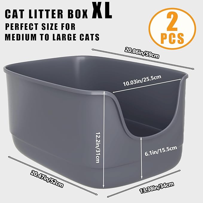 Gefryco Jumbo Cat Litter Box with High Sides, Extra Large for Muti Cats Open Big Cat Litter Box Anti-Splashing, High Wall Litter Tray for Indoor Medium and Large Cats(2Pack)