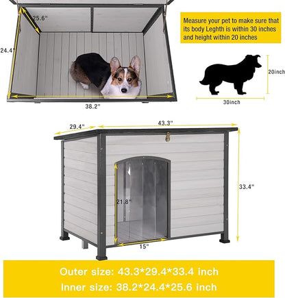 Aivituvin Large Dog House Outdoor Indoor Weatherproof Dog House for Small & Medium & Large Dogs with Unique All-Around Iron Frame＆Raised Feet（White）