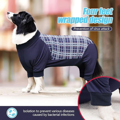 Dog Recovery Suit, Abdominal Wound After Surgery Wear, Anti Licking Bodysuit with Zipper, E-Collar & Cone Alternatives, Plaid Dog Spay Surgical Shirt Prevent Shedding(Medium, Blue)