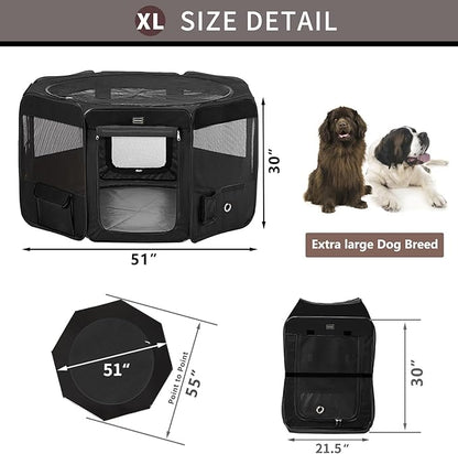 DONORO Dog Playpen Portable Pet Play Pens for Small Dog/Cat/Rabbit/Chicks, Cat Playpen Indoor/Outdoor with Carring Case, Removable Zipper Top and Bottom (Black, Extra Large (55"x55"x30"), 8)