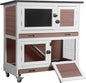 Aivituvin 2-Tier Rabbit Hutch with Tarp Door and Wheels Bunny Cage Indoor Outdoor Guinea Pig Cage Expandable with Pet Playpen 36" L, Brown