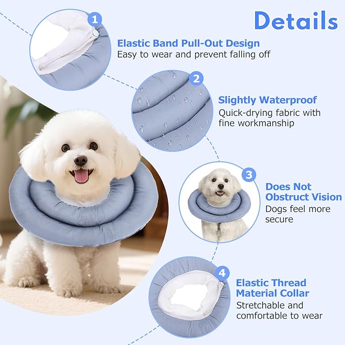 Dog Recovery Collar, Breathable Adjustable Soft Dog Cone, Waterproofing Cat Neck Cone, Pet Donut Collar After Surgery (Blue Gray, L)