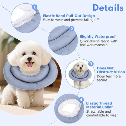 Dog Recovery Collar, Breathable Adjustable Soft Dog Cone, Waterproofing Cat Neck Cone, Pet Donut Collar After Surgery (Blue Gray, M)
