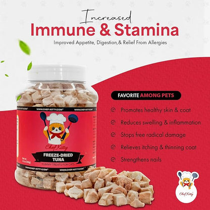 Freeze-Dried Tuna Treats for Cats & Dogs – 100% Wild Caught, Single Ingredient, High-Protein, Healthy Snack – No Additives or Preservatives – 3.5oz - Inspected & Tested in USA