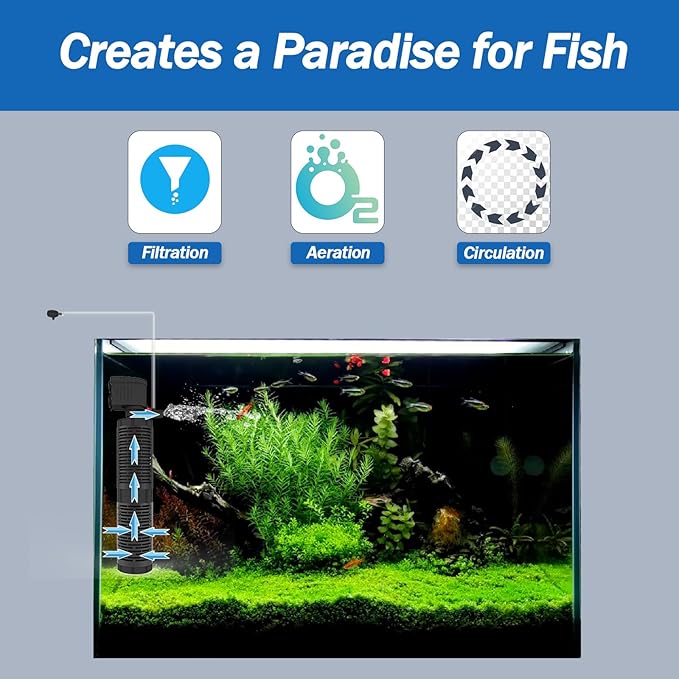 AquaMiracle True 4-Stage Fish Tank Filter, in-Tank Submersible Aquarium Filter Internal Fish Filter with Aeration, for 40-70 Gallon Aquariums