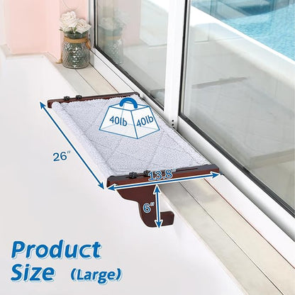 Easy Seat Cat Perch for Window Sill - Hammock Design w/Premium Wood & Robust Metal Frame - Cat Window Seat for Large Cats and Kittens (Dark Stained Wood w/Gray Bed, Large (26''W x 14''D))