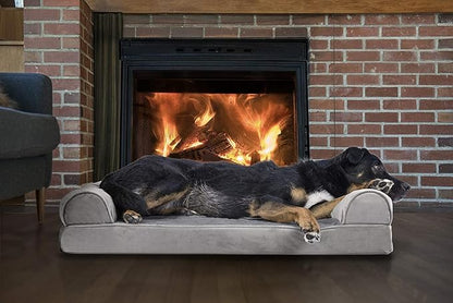 Furhaven Orthopedic Dog Bed for Large/Medium Dogs w/ Removable Bolsters & Washable Cover, For Dogs Up to 55 lbs - Faux Fur & Velvet Sofa - Smoke Gray, Large