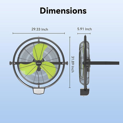 20 Inch Wall Metal Fan Pro Series Remote Control, High Velocity Wall Mount Fans for Commercial, Residential, Warehouse, Covered Patio, Shop, Garage, Barn 3 Speed 5200 CFM UL Safety Listed