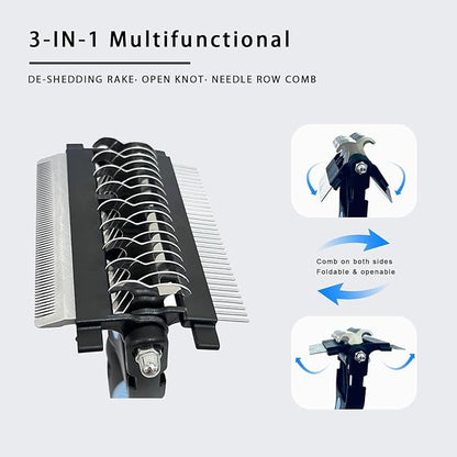 3-in-1 Pet Grooming Brush for Dogs & Cats – Double Sided Deshedding Tool with Stainless Steel Teeth, Detangler Comb & Undercoat Rake | Ergonomic Handle for Matted Fur Removal, Safe for Long/Short Hair