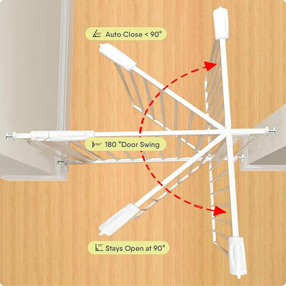 Extra Wide Baby Gate 53-57.5 Inch, Tension Mounted No Drilling, Auto Close Indoor Safety Gate for Stairs & Doorways - Metal Design for Kids and Pets, White