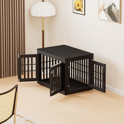 38" Heavy Duty Dog Crate Furniture for Small,Medium and Large Dogs,Rustic Wooden Dog Cage Kennel Indoor Furniture with Waterproof Top,Decorative Pet House Side End Table (Black)