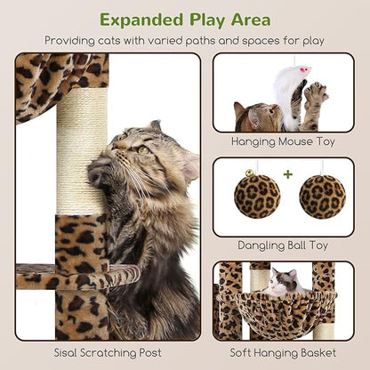 Globlazer Giant Cat Tree, 83 inch Cat Tree for Indoor Cats Large Adult, XXL Cat Tower with 9 Scratching Posts for 20lb+ Heavy Duty Large Adult Cats, F83, Leopard Print