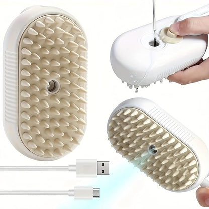 4 in 1 Pet Steam Brush, Cat Steam Brush, Quick & Easy Pet Hair Remover, Massaging & Deshedding - Anti-Static, Moisturizing, USB Rechargeable for Dogs & Cats (White)