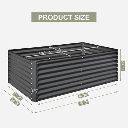 Domi Raised Garden Beds Outdoor, 6x3x2ft Thickening Tall Metal Rectangular Deep Root Box Planter for Vegetables, Flowers, Herbs, and Succulents 2" Deep w/ 256 Gallon Capacity - Dark Gray