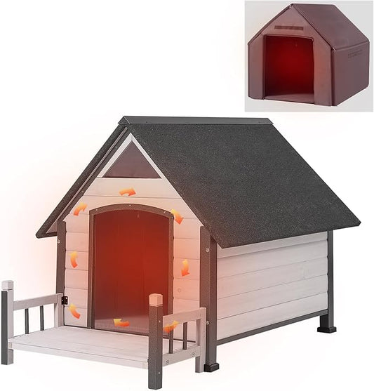 Aivituvin Dog House Outdoor With Metal Frame, Insulated Dog Kennel Outside for Small To Medium Breed, 45" Weatherproof Large Dog Shelter with Anti-Chewing Iron Frame, White (45" D x 32.9" W x 32.6" H)