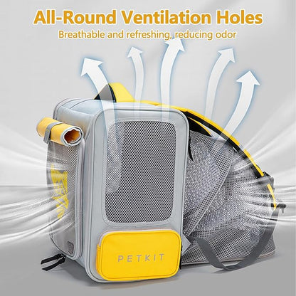 Expandable Pet Backpack, Cat Backpack with Breathable Mesh, Collapsible Soft Cat Travel Bag for Outdoor Hiking, Large Space Dog Backpack(Yellow)