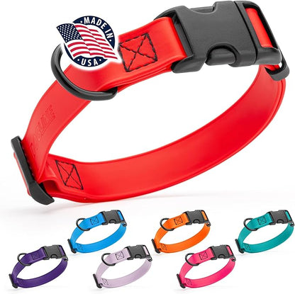 Dogline Biothane Waterproof Dog Collar with Quick Release Buckle Strong Coated Nylon Webbing with Odor- Proof for Easy Care Easy to Clean Fits Small Medium or Large Dogs, Red 1" W 15-23" L
