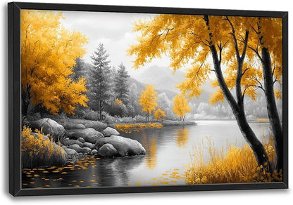 Framed Large Tree Wall Art for Living Room, Oversized Zen Trees Wall Decor, Black and Golden Forest Canvas Pictures Home Decoration for Living Room Bedroom Office 36"x24"