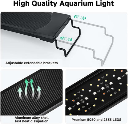 AQQA LED Aquarium Light, 24/7 Mode IP68 Waterproof Extendable Bracket Fish Tank Light, DIY Mode Full Spectrum Aquarium Plant Light, Adjustable Timer/Brightness Memory Function for 24-32 Inch Fish Tank