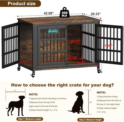 EasyCom 42"/41"/33" Dog Crate Furniture with Name Tag, XL Heavy Duty Dog Kennel Indoor for Large and Medium Dogs, Double-Doors Sturdy Dog Cage for Anxiety Dog, Decorate House as TV Stand
