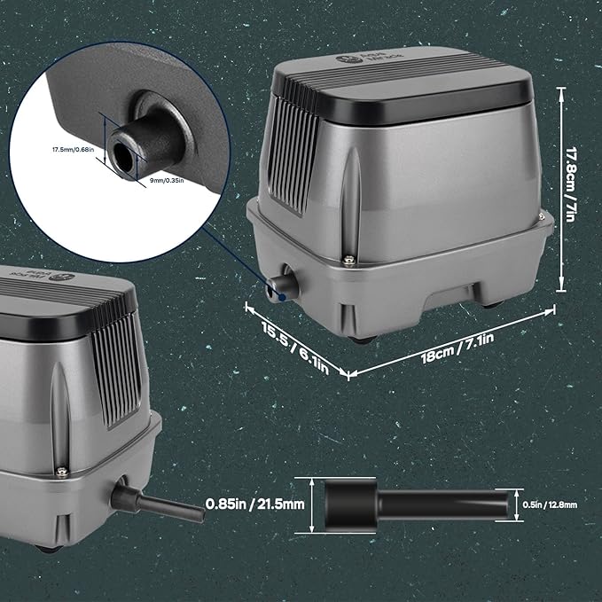 AquaMiracle All-in-1 Koi Pond Aeration Kit Pond Air Pump with Self-Sinking Airline Rubber Air Diffuser, Air Flow Control Pond Aerator for Outdoor Pond 10,000-15,000 Gallons