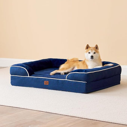 EHEYCIGA Orthopedic Dog Beds for Extra Large Dogs, Waterproof Memory Foam XL Dog Bed with Sides, Non-Slip Bottom and Egg-Crate Foam Big Pet Couch Bed with Washable Removable Cover, Navy