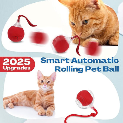 2 Pcs Interactive Rolling Cat Dog Toy Ball, Electric Cat Ball Toy Smart Automatic Self Rolling Dog Ball Toys, 360° Smart Rolling Ball Toy Electric Balls for Dog Cat (Red)