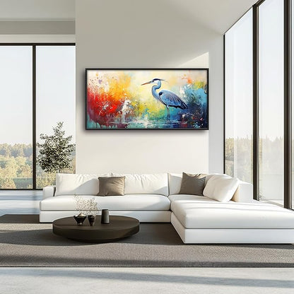 Extra Large Framed Abstract Heron Wall Art,Oversized Colorful Graffiti Heron Wall Decor Pictures for Living Room,Canvas Print Painting Modern Artwork Bedroom Office Bathroom Home Decor 60L x 30W