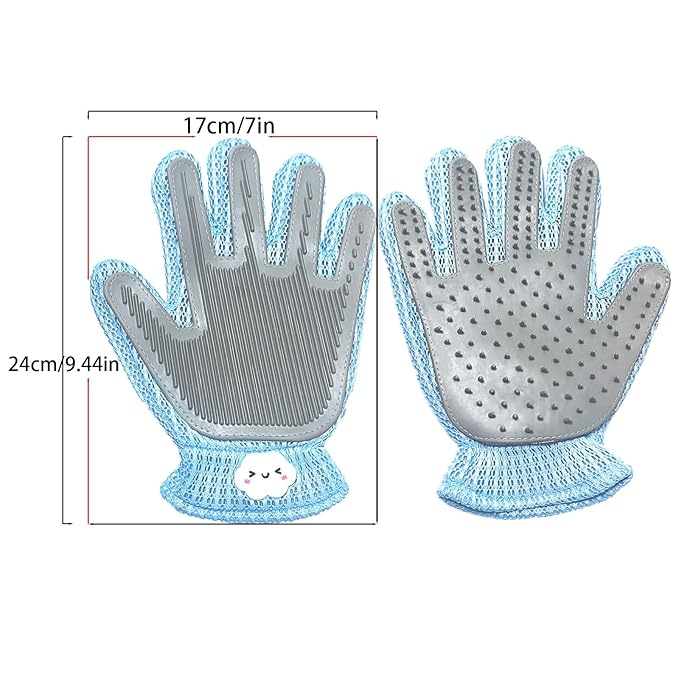 2 Pcs [2-in-1] Pet Hair Removal Gloves - Five Finger Massage Design Pet Beauty Gloves, Suitable for pet dogs and cats to prevent hair tanglings (Blue)
