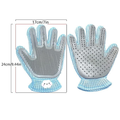 2 Pcs [2-in-1] Pet Hair Removal Gloves - Five Finger Massage Design Pet Beauty Gloves, Suitable for pet dogs and cats to prevent hair tanglings (Blue)