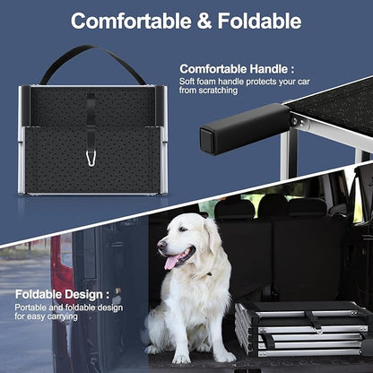 Dog Stairs for Car, Foldable Dog Ramp for Car with Non-Slip Surface, Portable Stairs Aluminum SUV, High Beds, Truck, Supports up to 150 lbs, 4 Steps