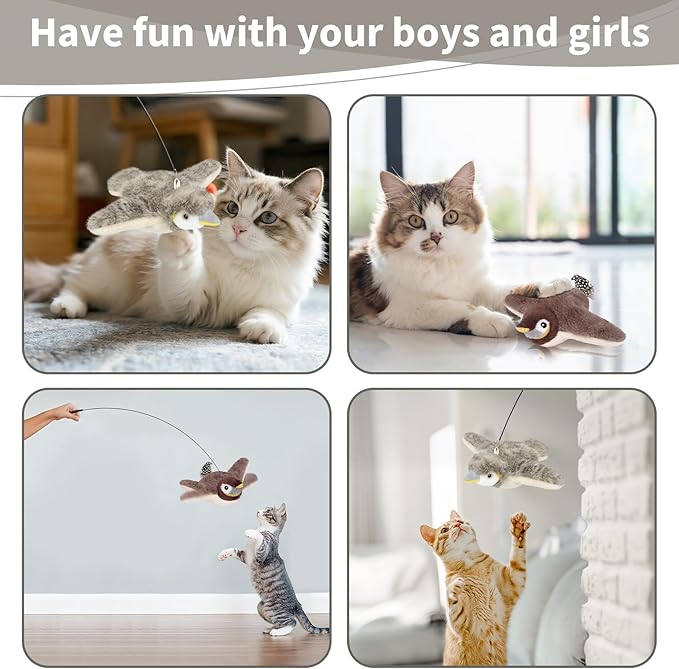 2 PCS Cat Toys, Flapping Bird Cat Toy(No Flying), Interactive Catnip Toy with Catnip Bags, Chirping Noise Moving Wings Dog Cat Kitten Toys, Flappy Flying Pets Toy for Indoor(Brown&Gray Sparrow)