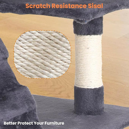 54.7 inches Cat Tower for Indoor Cats Multi-Level Cat Condos for Cat Tree Cat Climbing Tower with Scratching Posts, Hanging Toys,Ashy