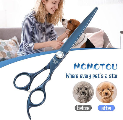 7 inch Matte Blue Straight Dog Grooming Scissors Professional 440C Stainless Steel Dog Shears Smooth Cutting Comfortable Grip and Easy to Use for Groomers and Home Use