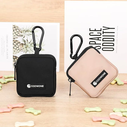 Dog Treat Pouch 2 PCS, Waterproof Small Dog Treat Bag for Leash, Hands Free Puppy Walking Bag with Carabiner, Pet Poop Bag Holder for Pet Puppy Travel or Outdoor Use, Zipper Closure to Avoid Spilling