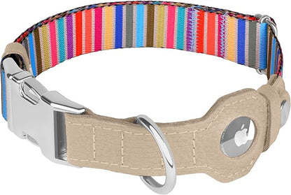 AirTag Dog Collar for Small Medium Large Breed - Adjustable Cute Pattern Dog Collar with Airtag Holder - Soft Leather Tracker GPS Apple Air Tag Pet Collars (X-Small, 9"-12" Neck Fit, Serape)