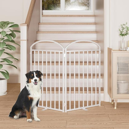 2 Panles Full Matel Freestanding Dog Gates with Door, 48"Extra Wide 36"Tall Free Standing Dog Pet Gate for Indoor & Outdoor. Foldable Pet Fences for Doorways, House, Stairs, Porch, Deck, Yard