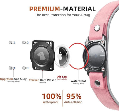AirTag Dog Collar - Leather Dog Collar with Air Tag Holder | IPX8 Waterproof, Reflective, High - End, Adjustable Soft Padded | Dog GPS Tracker Collars Fit for Medium Large Dogs (Rose, XL)