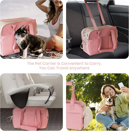 Dog Purse Carrier for Small Dogs, Soft Soft Sided Folding Dog Carriers for Small Dogs Medium Cats Puppies up to 15 Lbs, Washable Breathable Puppy Carrier for Outdoor Travel (Large Pink)