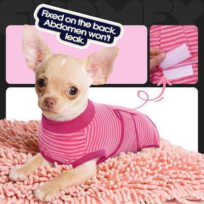 FUAMEY Recovery Suit for Dogs Post-Surgery,Dog Surgery Suit Female Spay Dog Onesie for Surgery Female Collar Cone Alternative Surgical Shirt,Male Dog Neuter Suits Rose Stripes XS