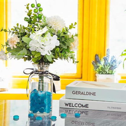 FUTUREPLUS 1LB Frosted Flat Marbles, Blue Glass Pebbles Beads Vase Fillers Decorative Fish Tank Aquarium Rocks for Centerpieces Table Decor