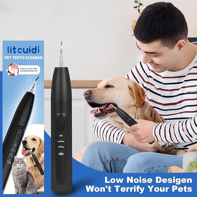 Dog Tooth Brushing Kit,Dogs Teeth Cleaning Kit with Light,3 Modes Doggie Plaque and Tartar Remover for Teeth,Low Noise Dog Teeth Cleaner and Dental Care, Black1