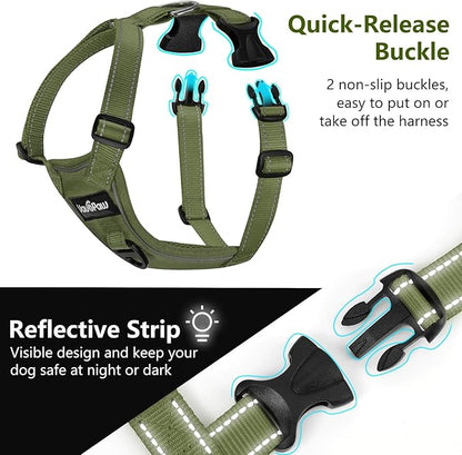 Dog Seat Belt Harness for Car, Dog Car Harness Adjustable Mesh Breathable & Dogs Seatbelt Safety Tether with Elastic Bungee for Small Medium Large Pets(Army Green, M)