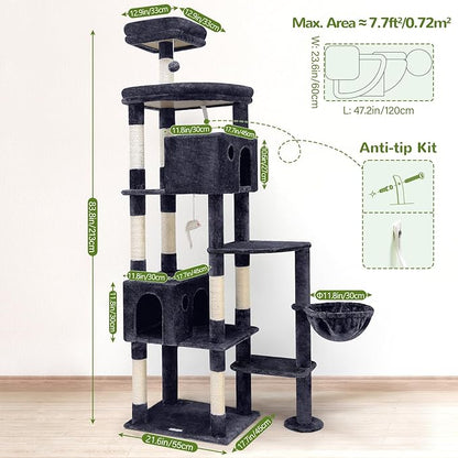 Globlazer Giant Cat Tree, 83 inch Cat Tree for Indoor Cats Large Adult, XXL Cat Tower with 9 Scratching Posts for 20lb+ Heavy Duty Large Adult Cats, F83, Dark Grey